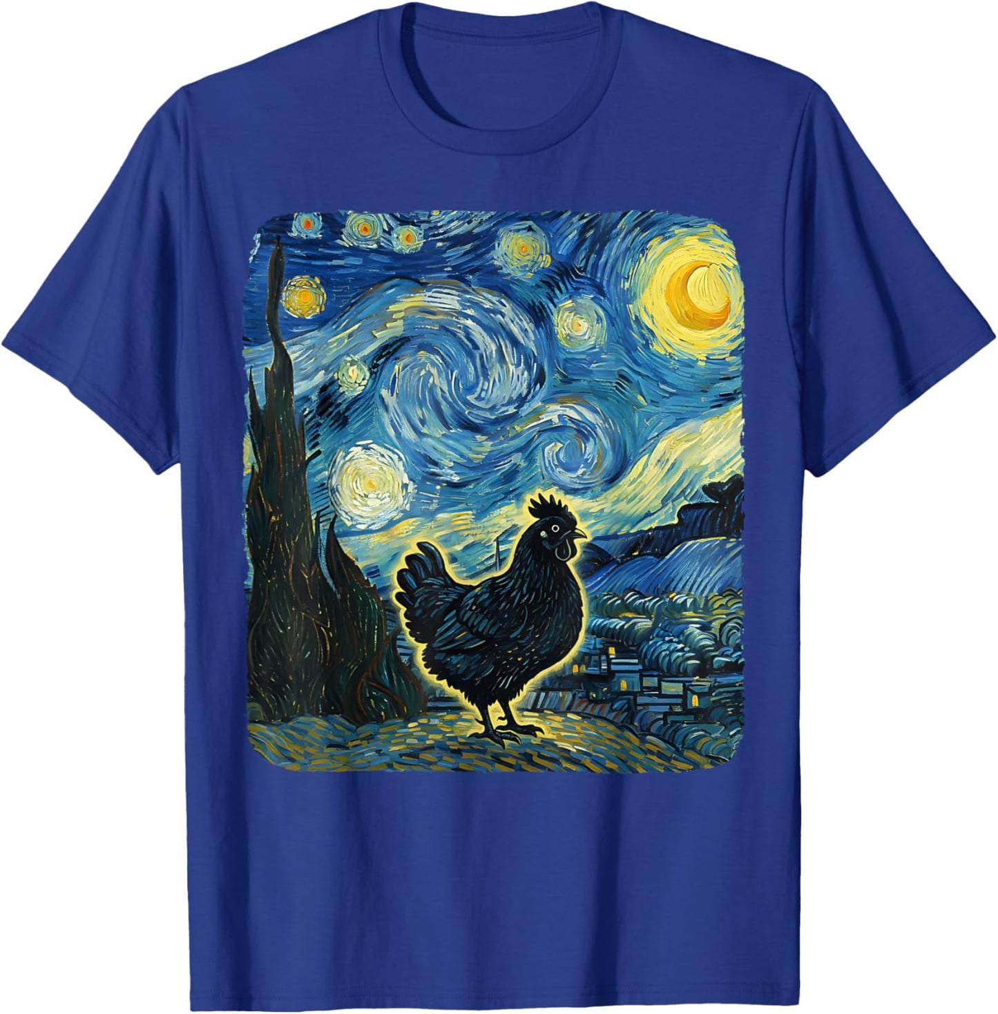 Chicken Farm Lover Girl Woman Starry Funny Night Van Gogh T-Shirt - T-Shirt | Royal