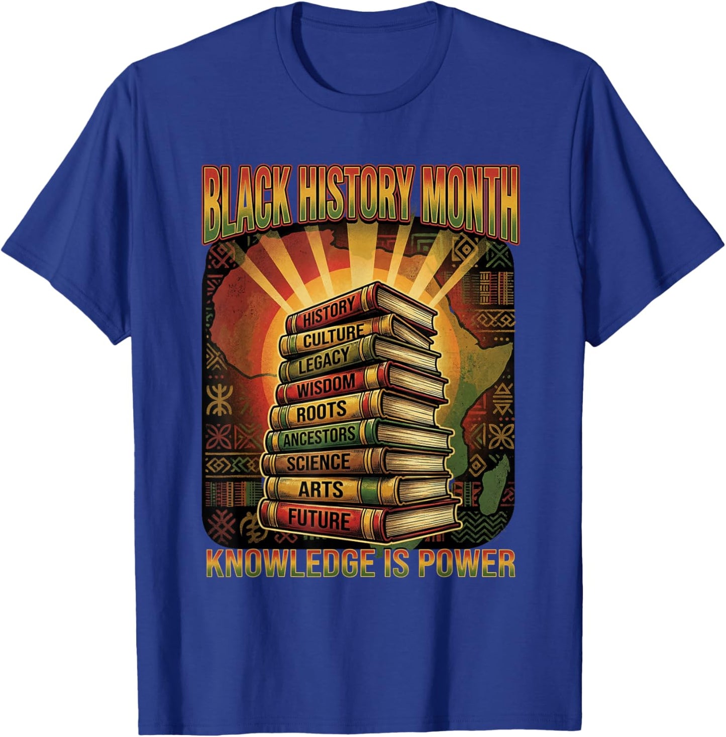 Black History Month Vintage Style Knowledge is Power T-Shirt - T-Shirt | Royal