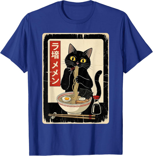 Cat Ramen Anime Kawaii Cat Eating Ramen Noodles Funny cat T-Shirt - T-Shirt | Royal