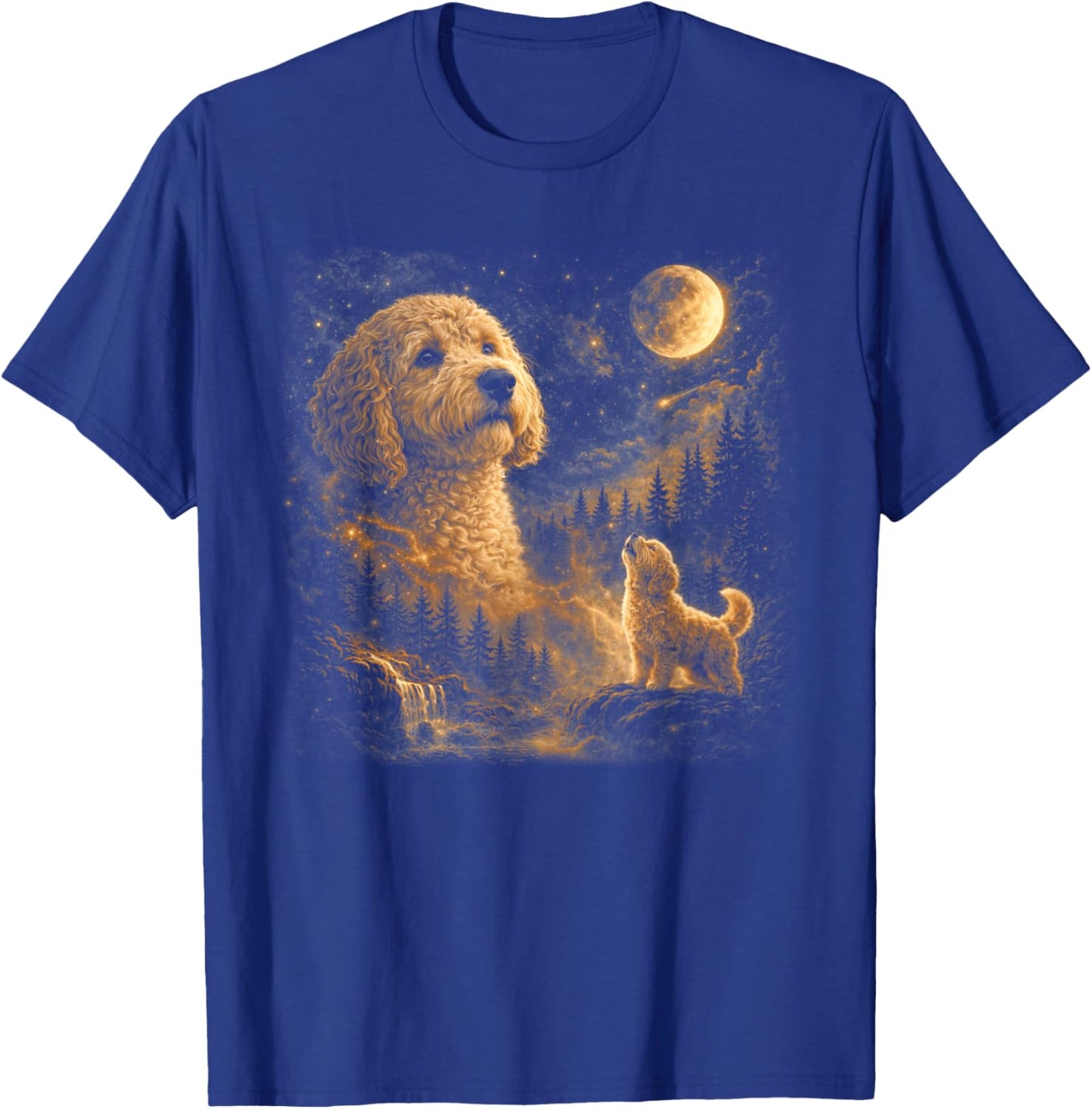 Vintage Goldendoodle Howling to The Moon 90s Retro Animal T-Shirt - T-Shirt | Royal