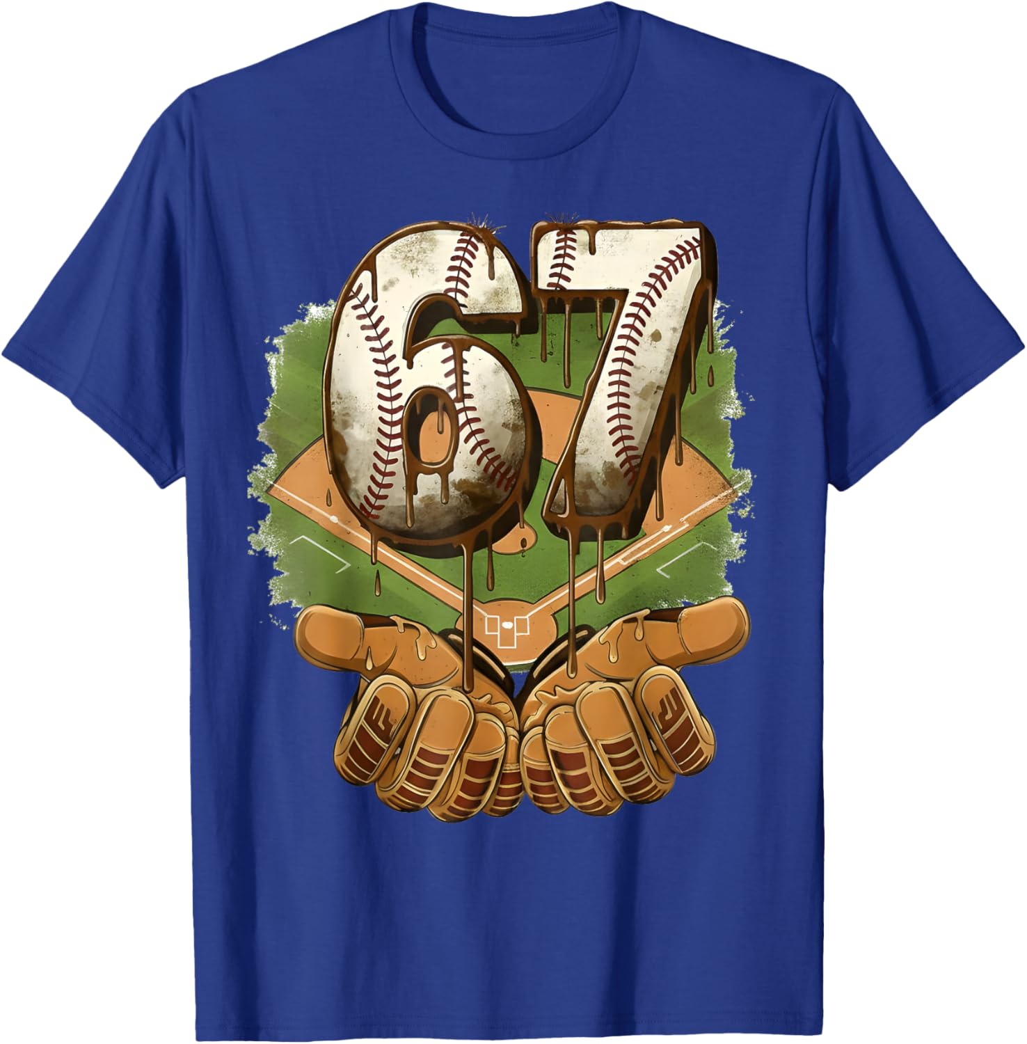 Baseball Ice Cream Drip Number 67 Playground Player 67th T-Shirt - T-Shirt | Royal