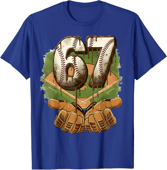 Baseball Ice Cream Drip Number 67 Playground Player 67th T-Shirt - T-Shirt | Royal