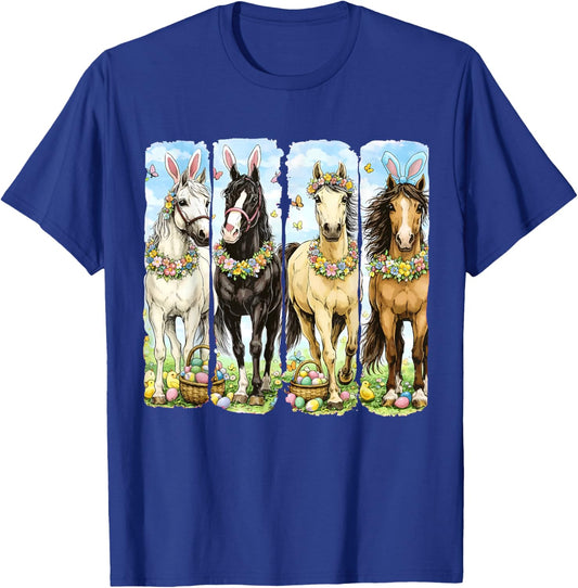 Easter Day Bunny Rabbit Horse Lover Easter Eggs Horse Riding T-Shirt - T-Shirt | Royal