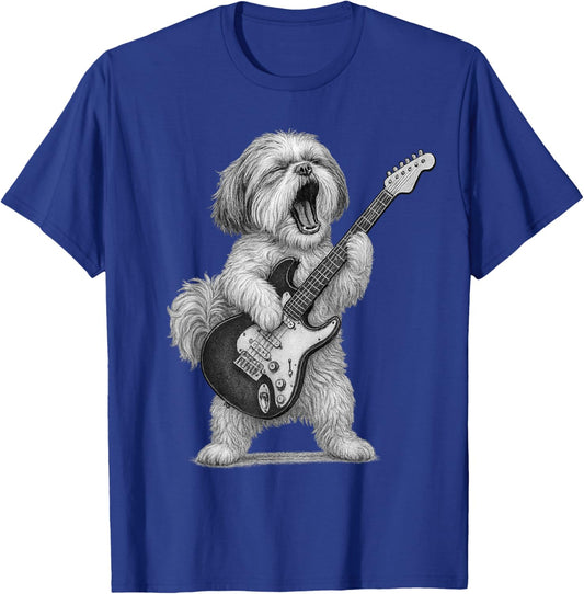 Shih Tzu Playing Guitar Rock Music Dog Lover T-Shirt - T-Shirt | Royal