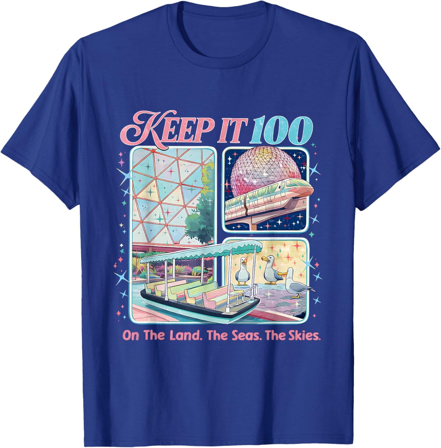 Keep It 100 Retro Travel Aesthetic Land Sea Sky T-Shirt - T-Shirt | Royal