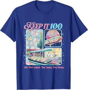 Keep It 100 Retro Travel Aesthetic Land Sea Sky T-Shirt - T-Shirt | Royal