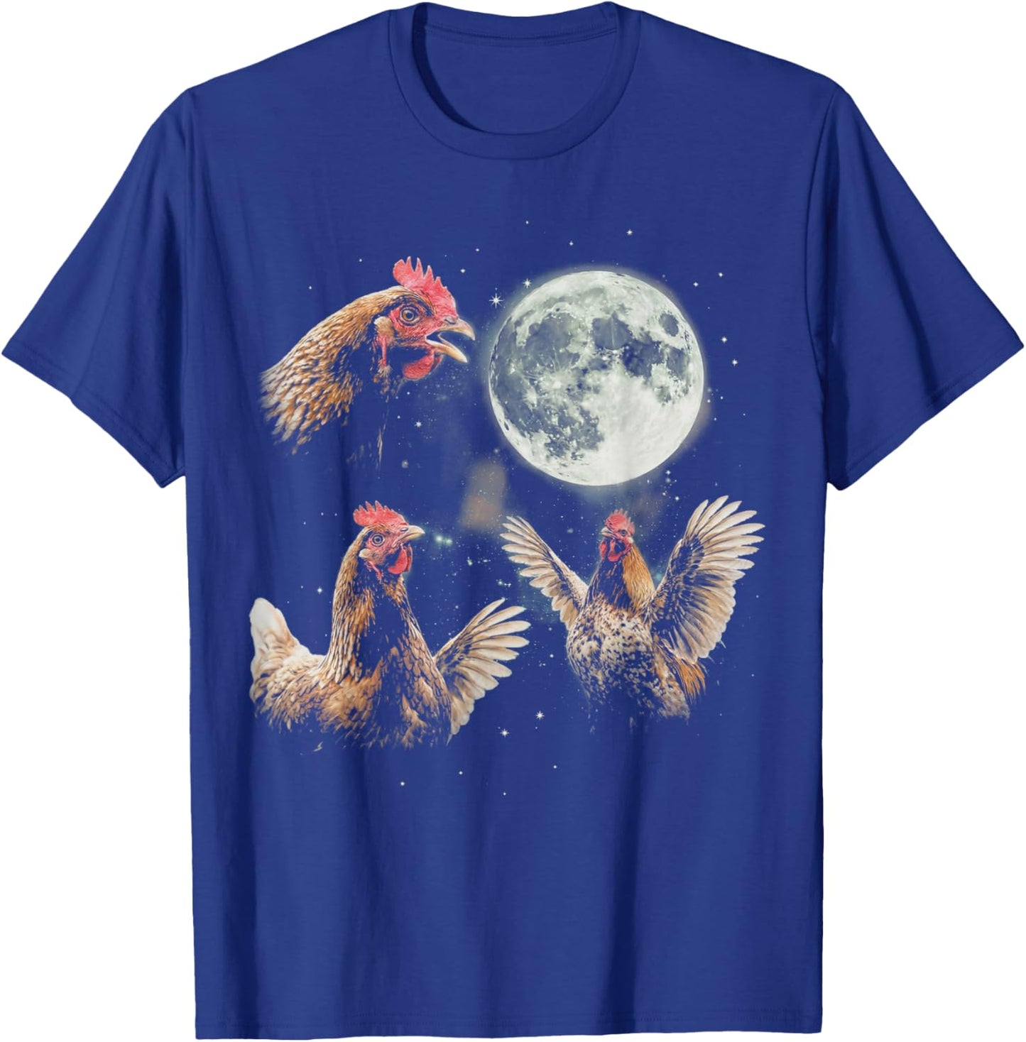 Funny Chicken Howling at Moon Vintage 90s Graphic T-Shirt - T-Shirt | Royal