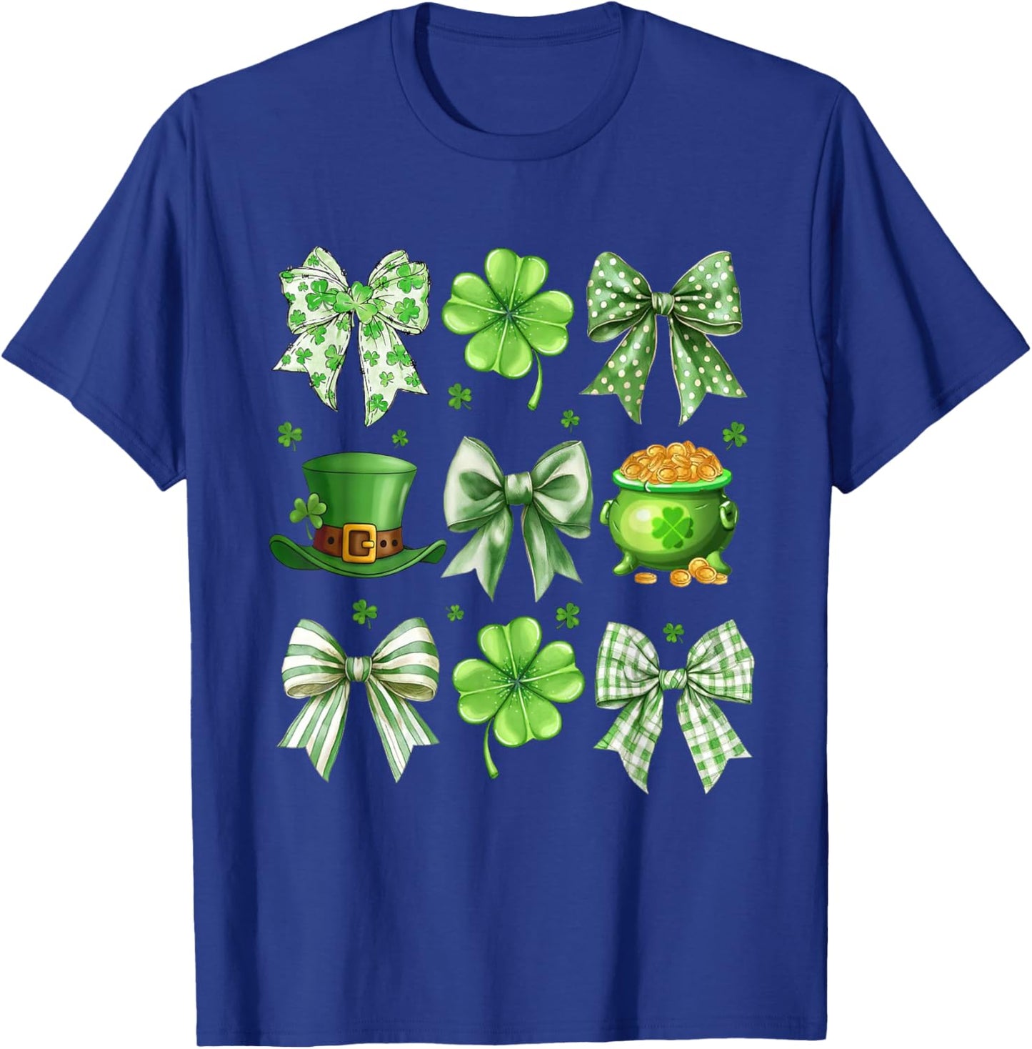 Coquette Bow Shamrock St Patricks Day Lucky Irish Girls T-Shirt - T-Shirt | Royal