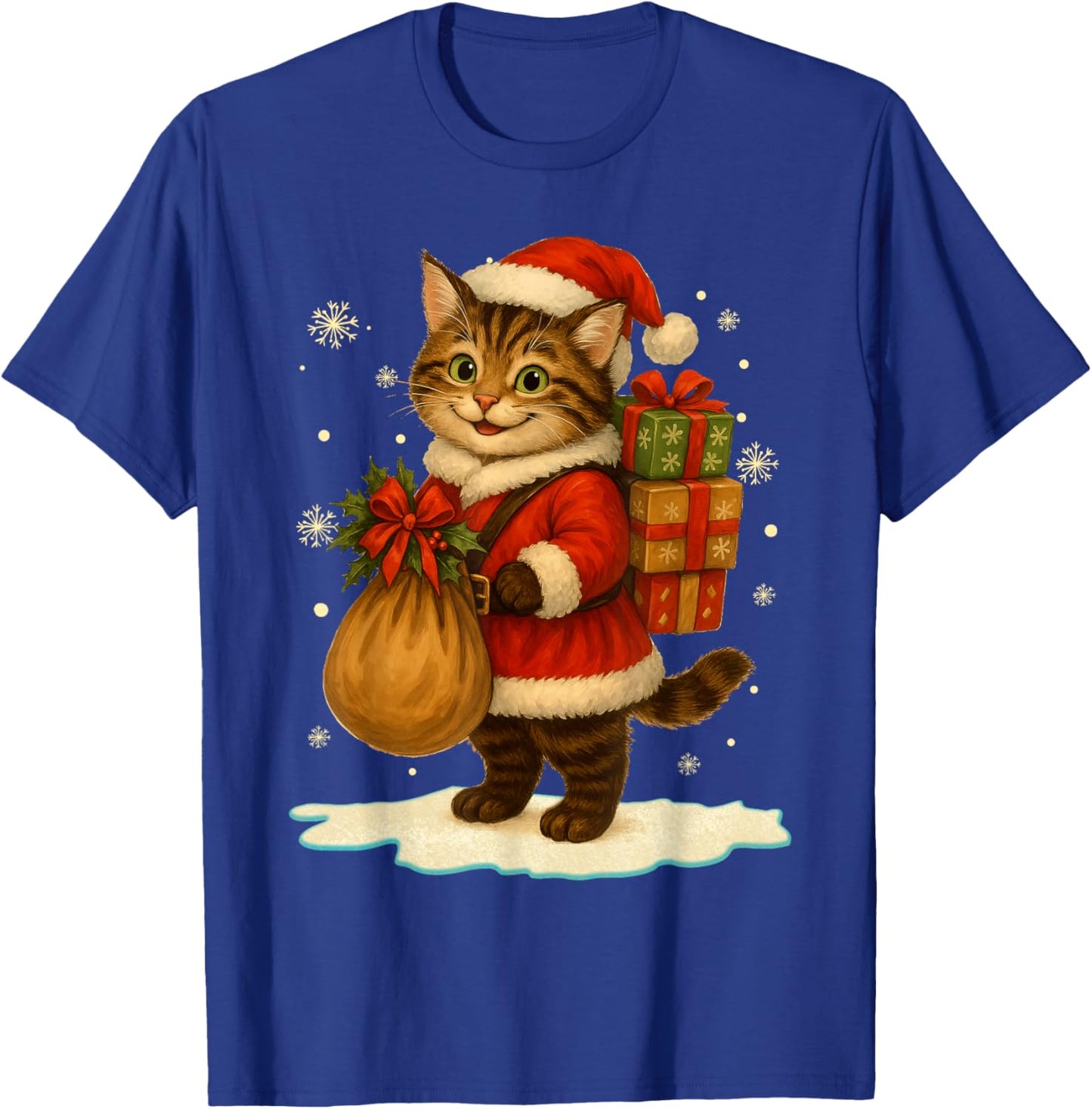Cat Christmas Santa Hat Vintage Cat Lover Holiday Women Kids T-Shirt - T-Shirt | Royal
