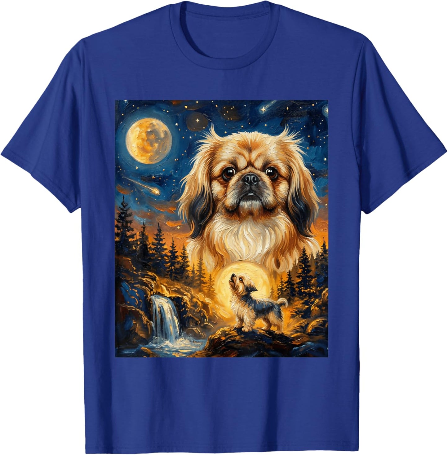 Pekingese Howling to The Moon Vintage Dog T-Shirt - T-Shirt | Royal