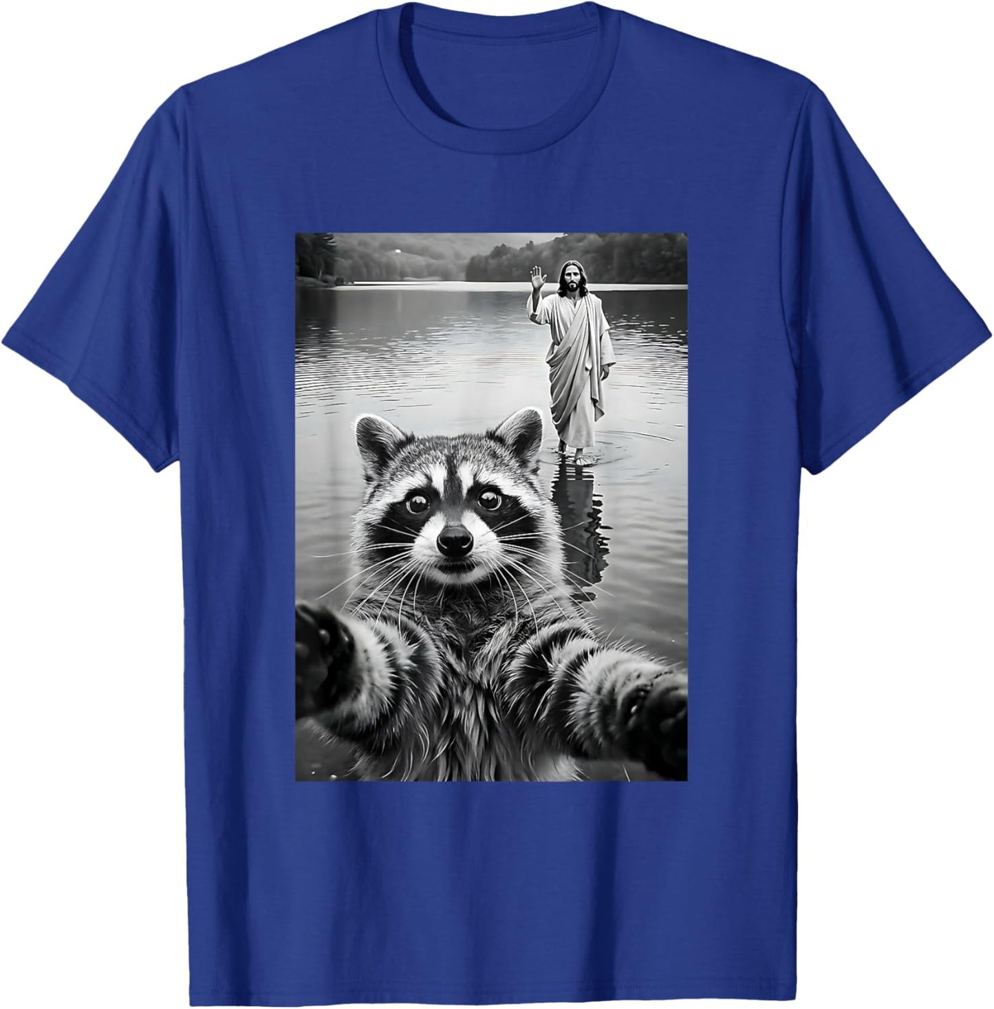 Funny Raccoon & Jesus Selfie, Easter, Religious, Christian T-Shirt - T-Shirt | Royal