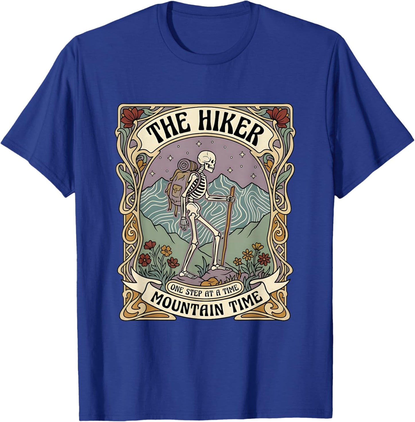 The Hiker Skeleton Hiking Tarot Card Mountain Lover Nature T-Shirt - T-Shirt | Royal