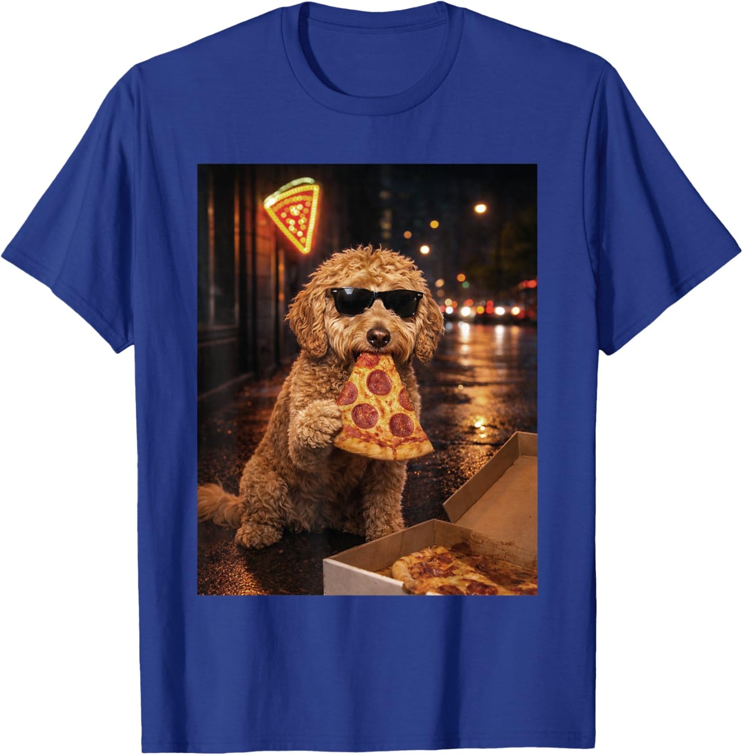 Dog Eating Pizza Funny Goldendoodle Meme T-Shirt - T-Shirt | Royal