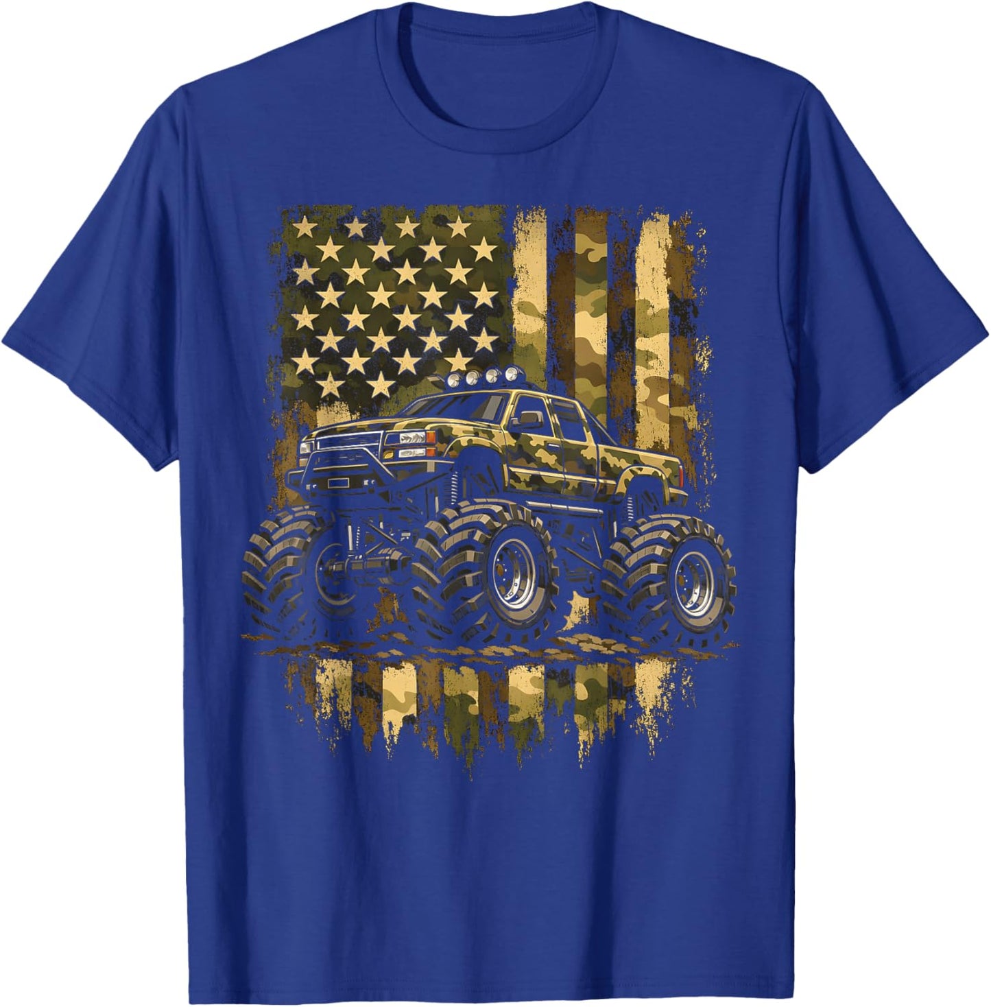Retro Monster Trucks Vintage Monster Truck USA American Flag T-Shirt - T-Shirt | Royal