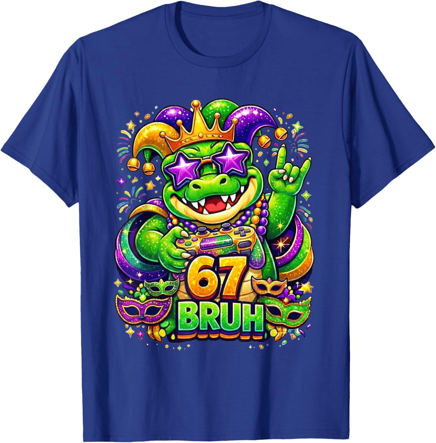 Mardi Gras Party Alligator Mardigator 67 Bruh Gamer Boys T-Shirt - T-Shirt | Royal