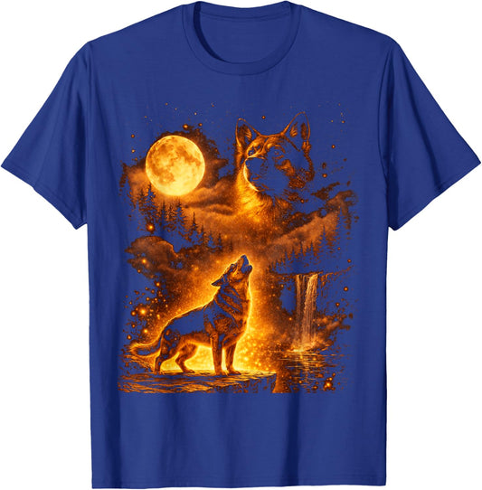 Vintage Moonlight Dog German Shepherd Howling at The Moon T-Shirt - T-Shirt | Royal