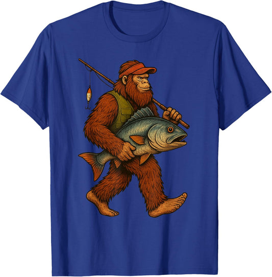 Bigfoot Fishing Fisherman Vintage Funny Sasquatch Men Dad T-Shirt - T-Shirt | Royal