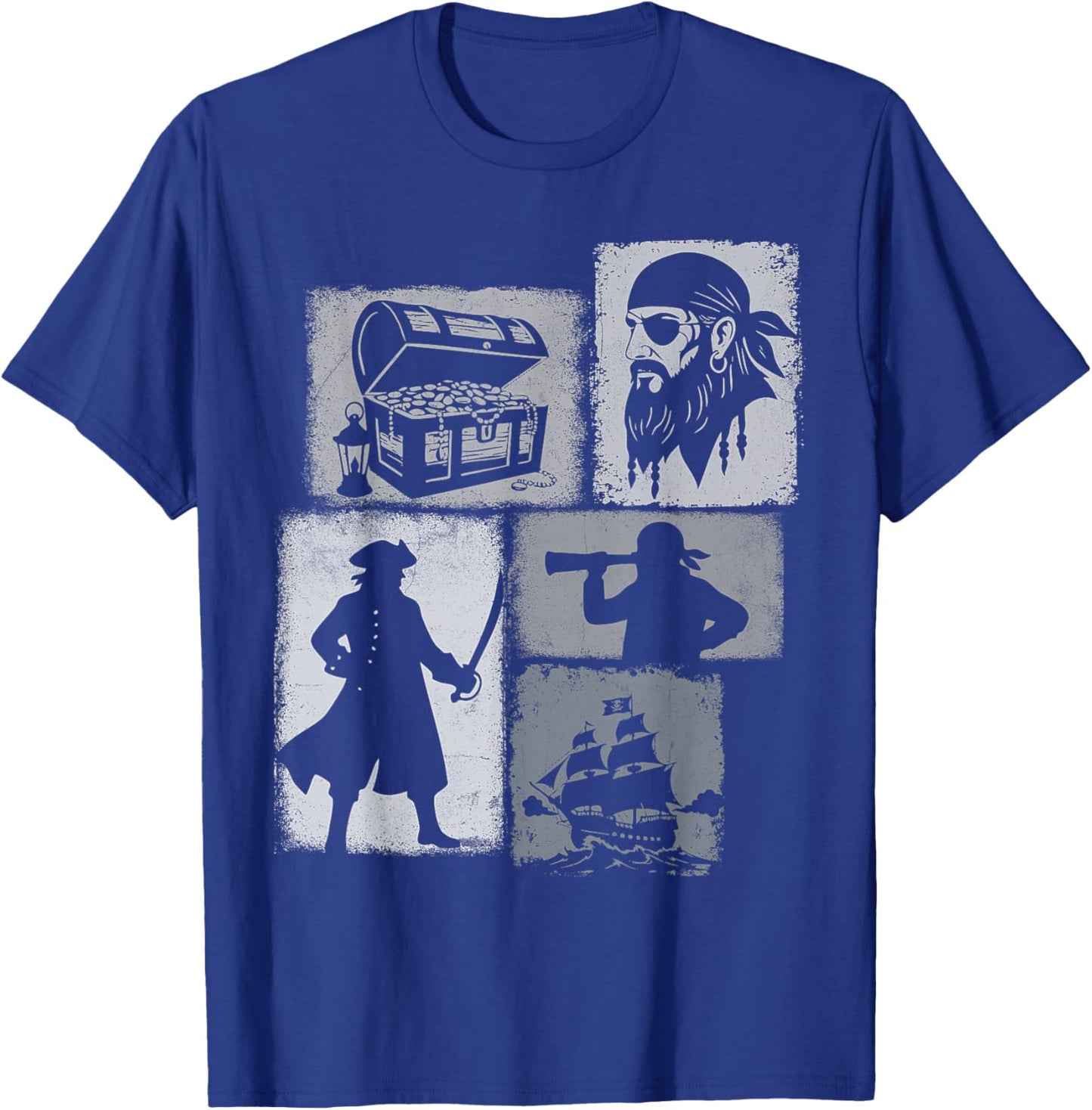 Pirate Vintage Collage Sailor Captain Treasure Hunter T-Shirt - T-Shirt | Royal