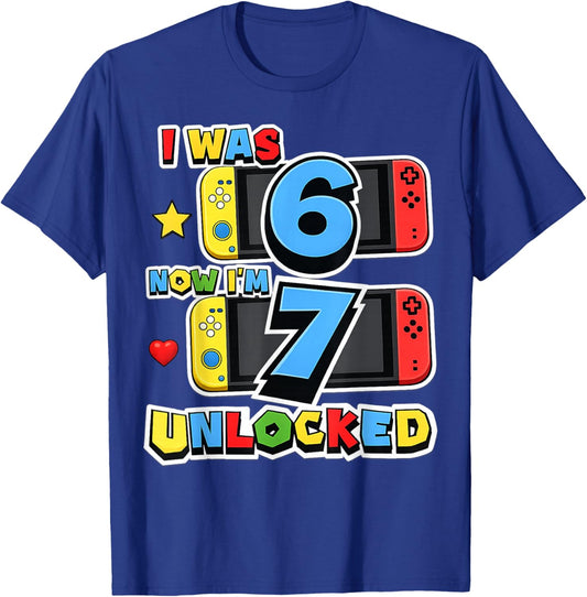 I was 6 Now Im 7 Unlocked 7th Birthday Video Game 7 Years T-Shirt - T-Shirt | Royal