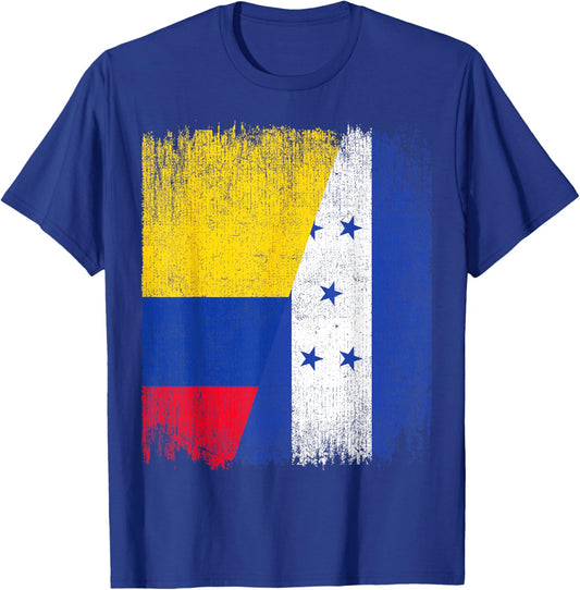 Half Colombia Honduras Flag Colombian Honduran Pride Roots T-Shirt - T-Shirt | Royal