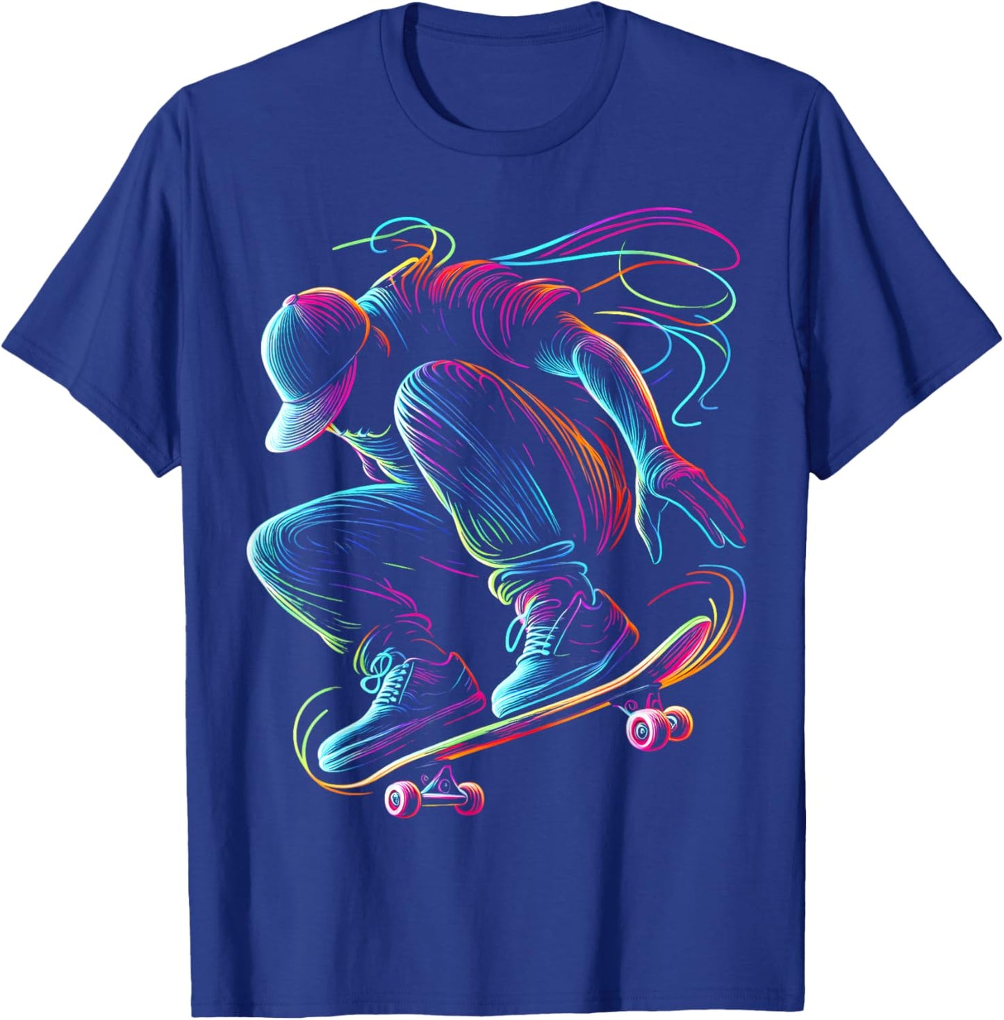 Skater Motion Line Art Multicolor Skateborad Illustration T-Shirt - T-Shirt | Royal