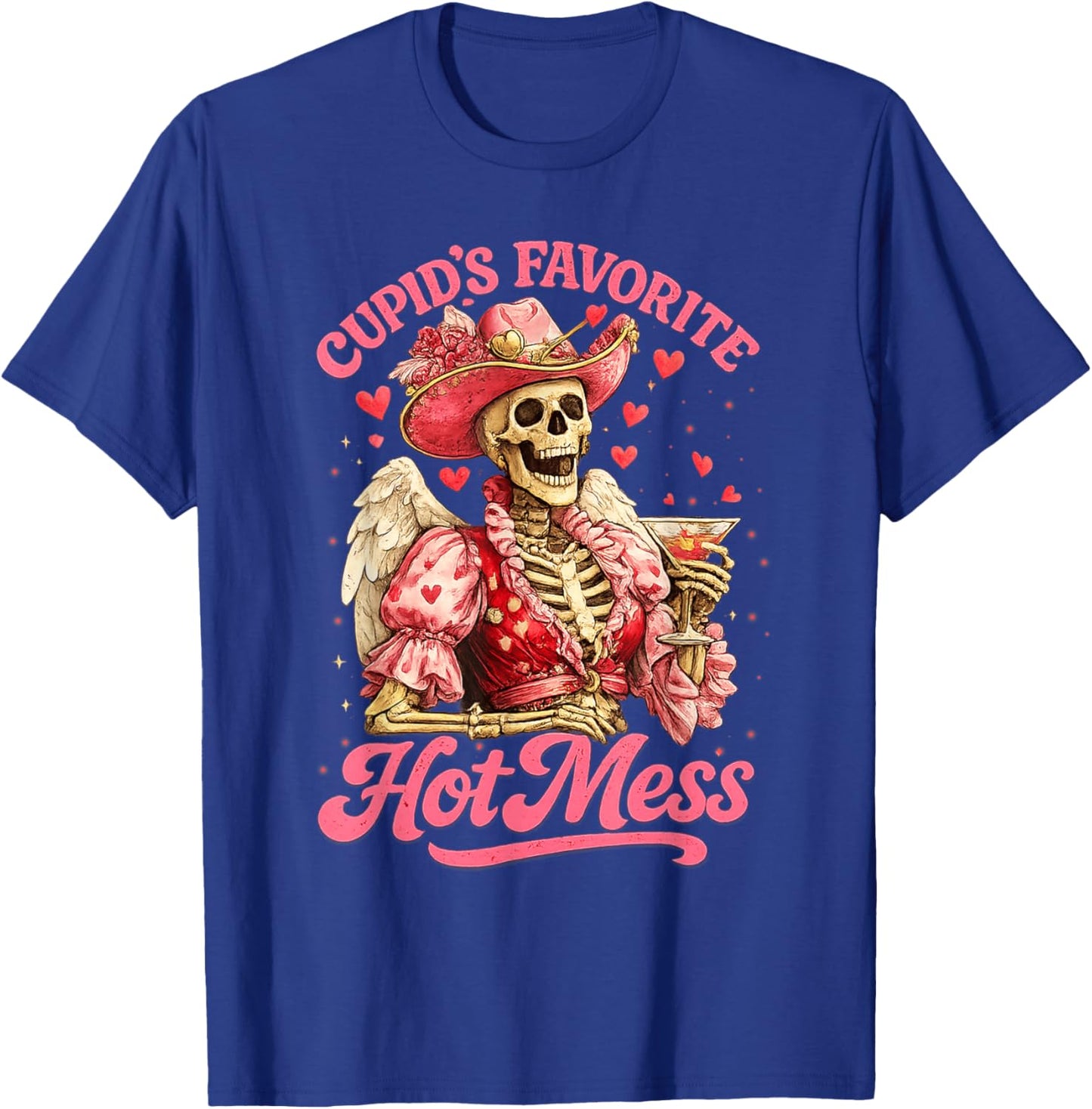 Retro Cupid's Favorite Hot Mess Funny Skeleton Valentine Day T-Shirt - T-Shirt | Royal