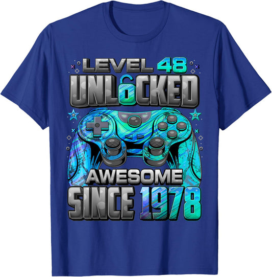 Level 48 Unlocked Awesome Since 1978 48th Birthday Gaming T-Shirt - T-Shirt | Royal