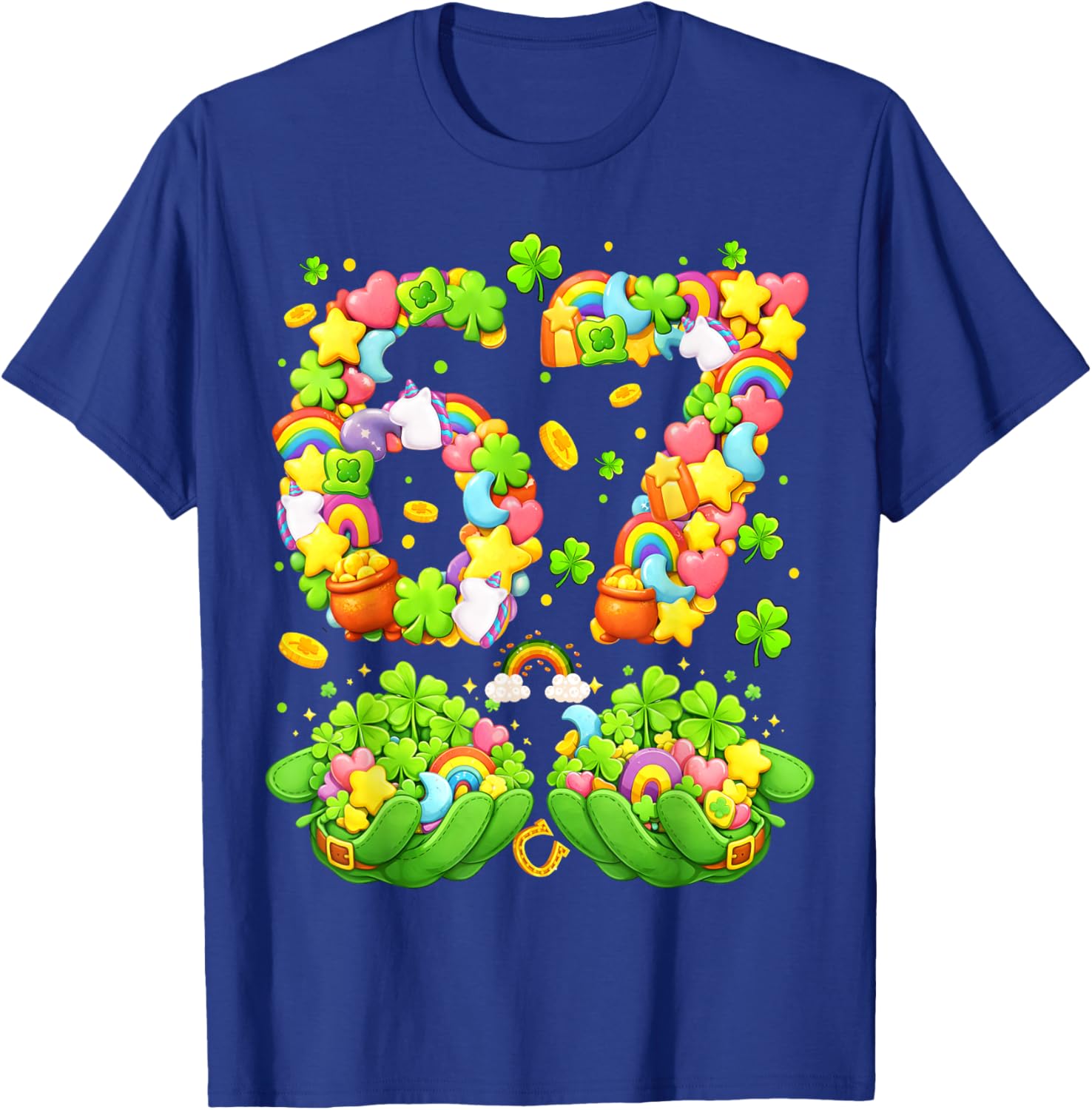 67 St Patricks Day Meme Six Seven Lucky Shamrock Candy Kids T-Shirt - T-Shirt | Royal