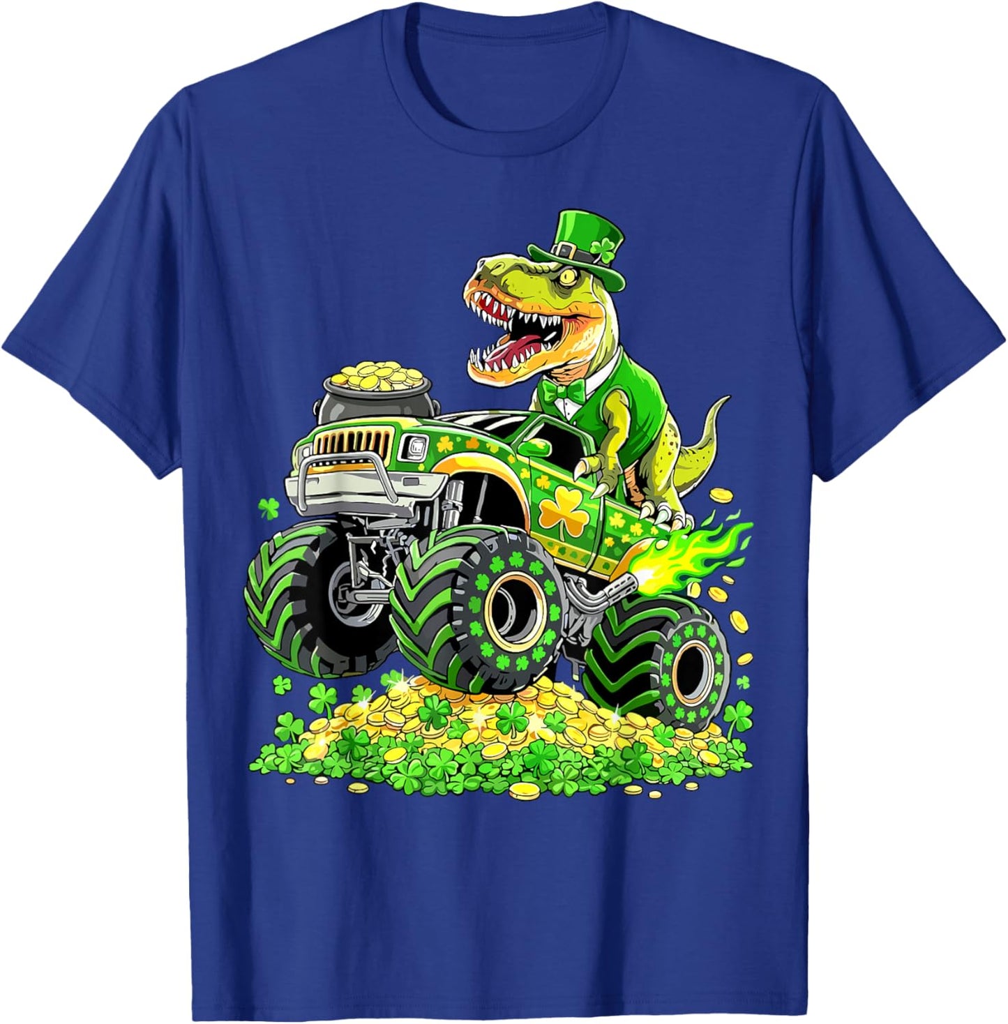 St Patricks Day T Rex Monster Truck Shamrock T-Shirt - T-Shirt | Royal