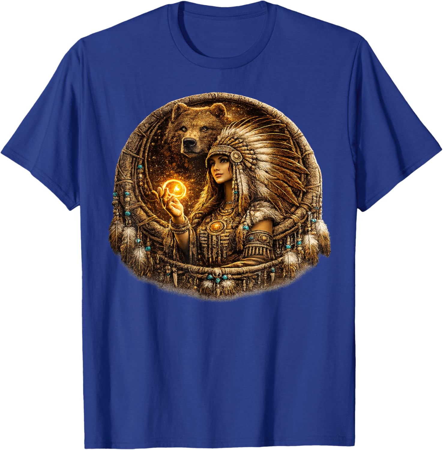 Indian Native American Woman with White Bear Vitage Gifts T-Shirt - T-Shirt | Royal