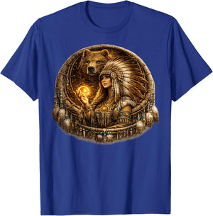 Indian Native American Woman with White Bear Vitage Gifts T-Shirt - T-Shirt | Royal