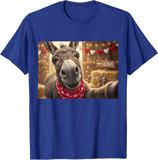 Funny Donkey Selfie Valentine's Day Heart Farm Animal T-Shirt - T-Shirt | Royal