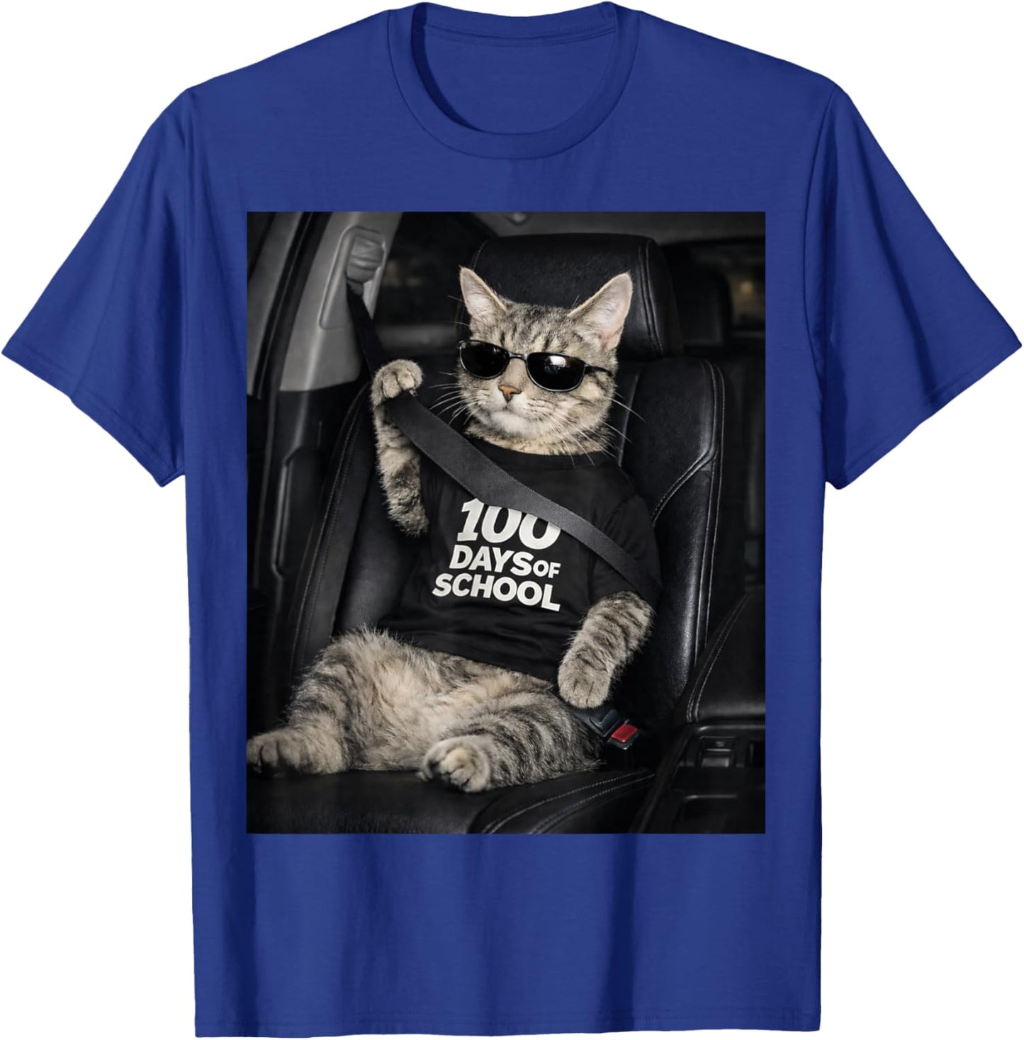 100 Days of School Cool Cat Seatbelt Funny T-Shirt - T-Shirt | Royal