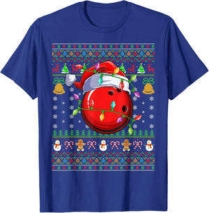 Bowling Ball Ugly Christmas Sweater Sports Player Funny Xmas T-Shirt - T-Shirt | Royal