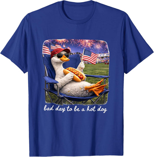 Bad Day to Be a Hotdog 4th of July Goose I Live Here Now T-Shirt - T-Shirt | Royal