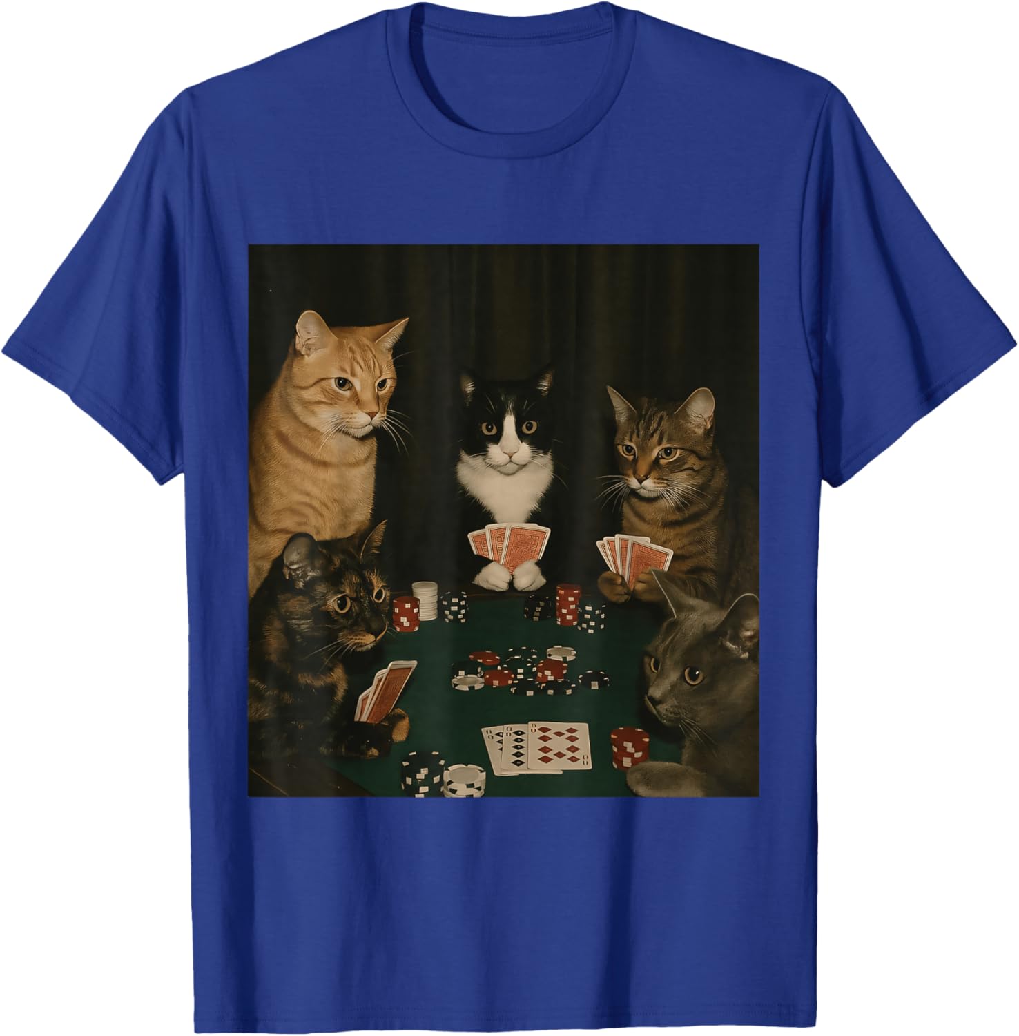 Vintage Cats Playing Poker Kitty Meme Cute Cat Lover Graphic T-Shirt - T-Shirt | Royal