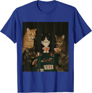 Vintage Cats Playing Poker Kitty Meme Cute Cat Lover Graphic T-Shirt - T-Shirt | Royal