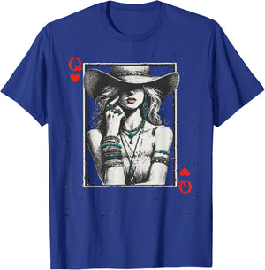 Western Cowgirl Valentine Queen of Hearts Card Vintage Style T-Shirt - T-Shirt | Royal