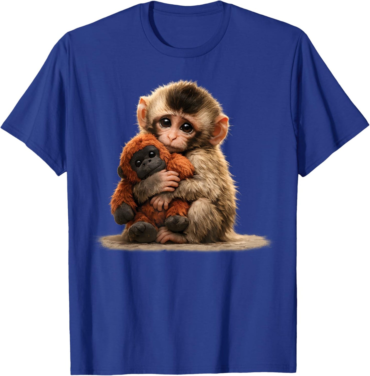Baby Monkey Hugging Plush Cute Japanese Macaque Meme T-Shirt - T-Shirt | Royal