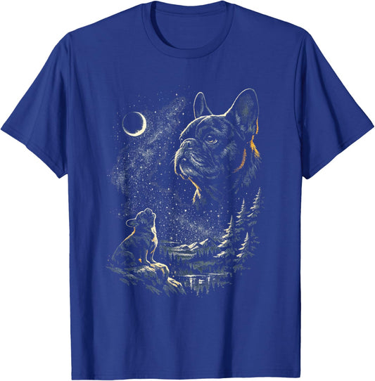 French Bulldog Howling at Moon Vintage 90s Funny Graphic T-Shirt - T-Shirt | Royal