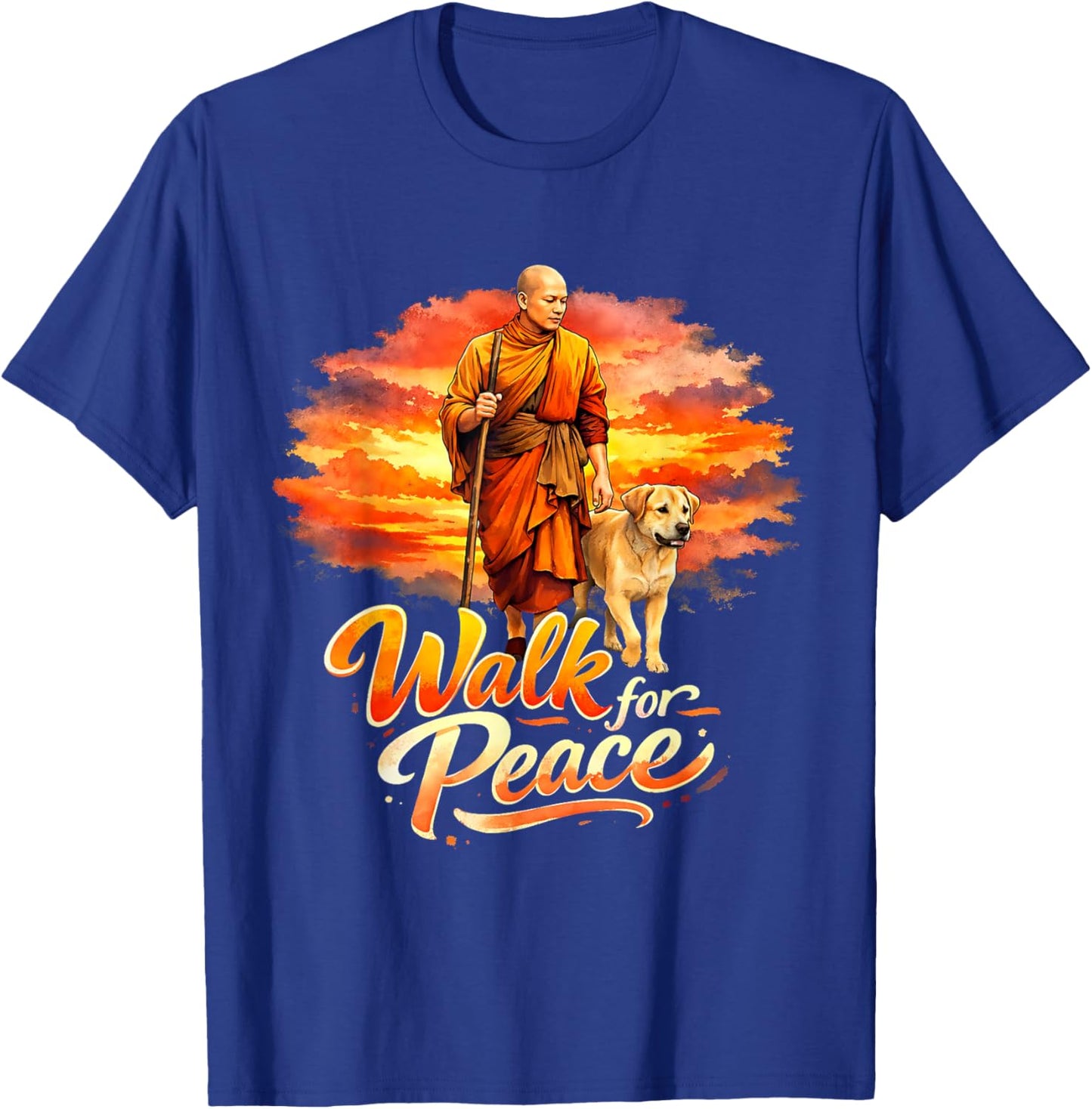 Walk for Peace Mindful Monk Spiritual Art T-Shirt - T-Shirt | Royal