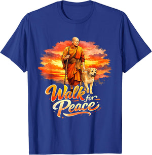 Walk for Peace Mindful Monk Spiritual Art T-Shirt - T-Shirt | Royal