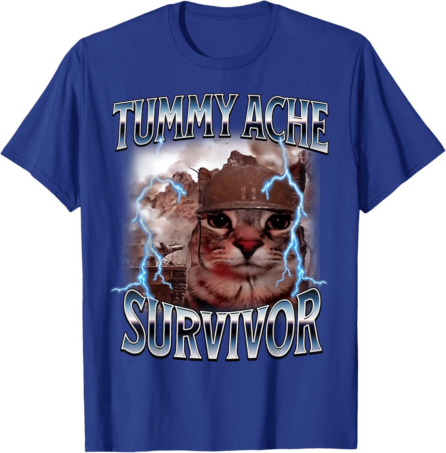 Tummy Ache Survivor Funny Cat Meme I Survived Today's Tummy T-Shirt - T-Shirt | Royal