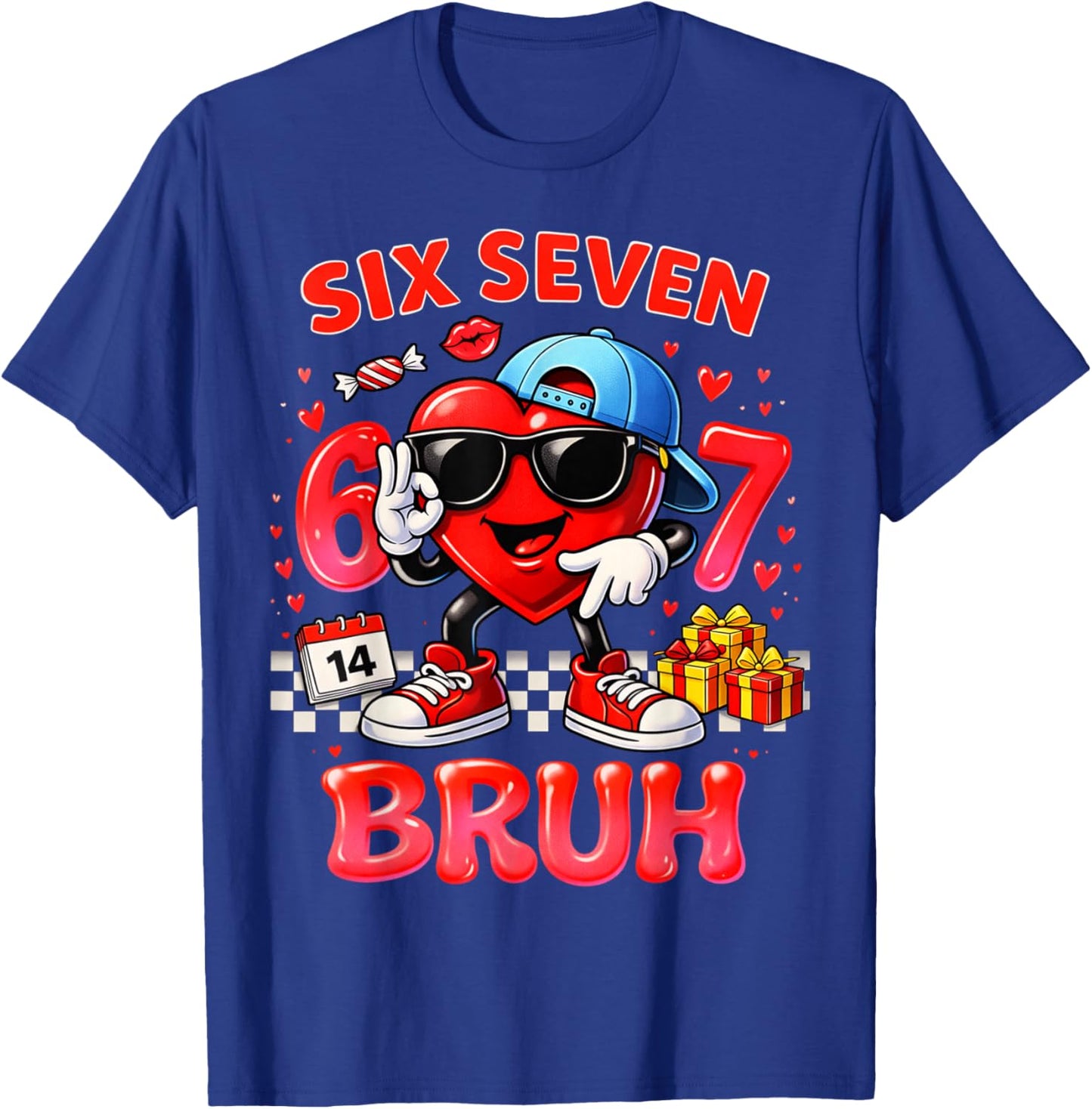 Six Seven Bruh Heart 67 Meme Valentines Day Kids Boys Youth T-Shirt - T-Shirt | Royal