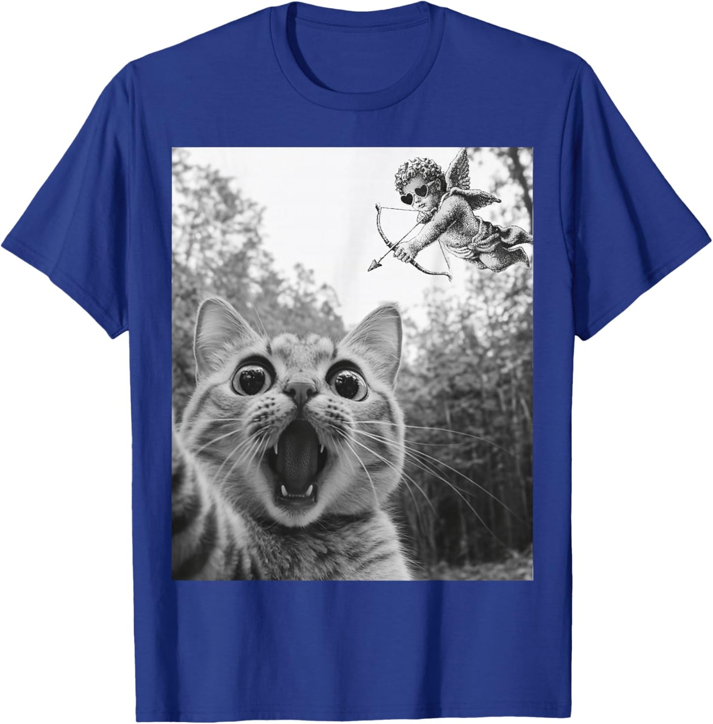 Cat Selfie with Cupid Funny Valentines Cat Lover Kids T-Shirt - T-Shirt | Royal
