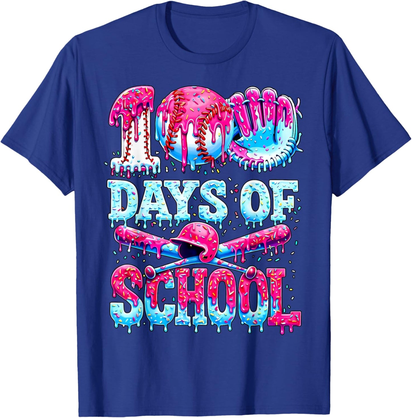 Survived 100 Days of School Baseball Ice Cream Drip Boy Kids T-Shirt - T-Shirt | Royal