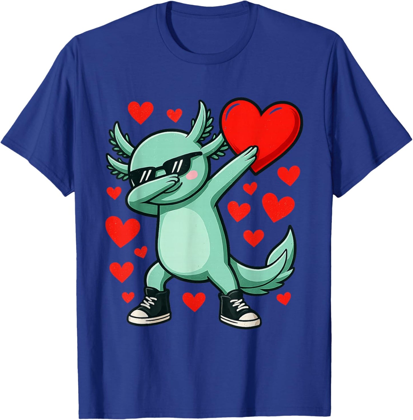 Dabbing Axolotl Heart Valentines Day As Girls Boys Kids T-Shirt - T-Shirt | Royal