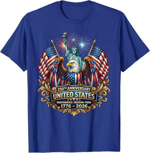 USA Independence 250th Anniversary 1776 2026 Patriotic Eagle T-Shirt - T-Shirt | Royal