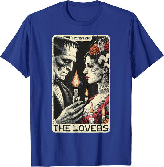 Halloween The Lovers Tarot Card Frankenstein Bride Men Women T-Shirt - T-Shirt | Royal