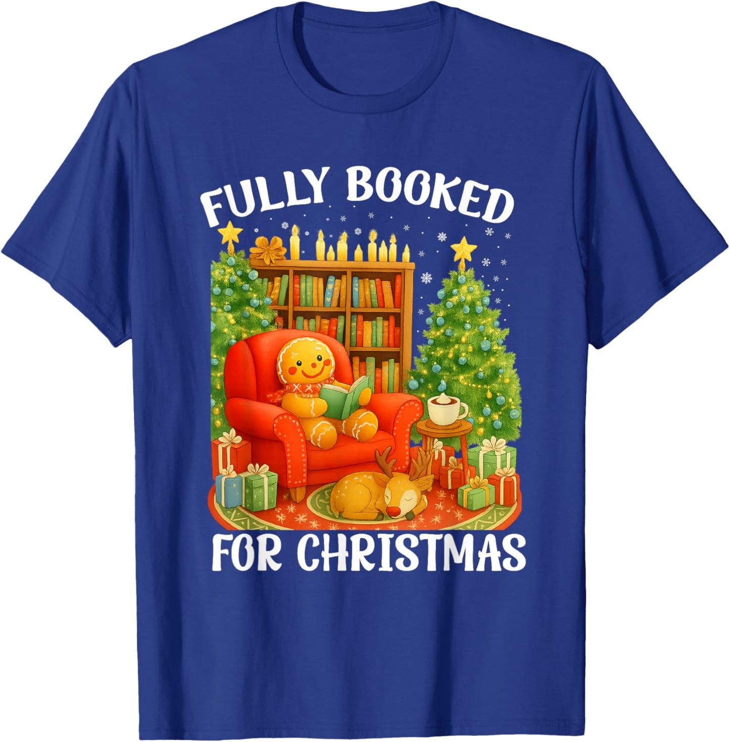 Fully Booked for Christmas Funny Holiday Book Lover Santa T-Shirt - T-Shirt | Royal